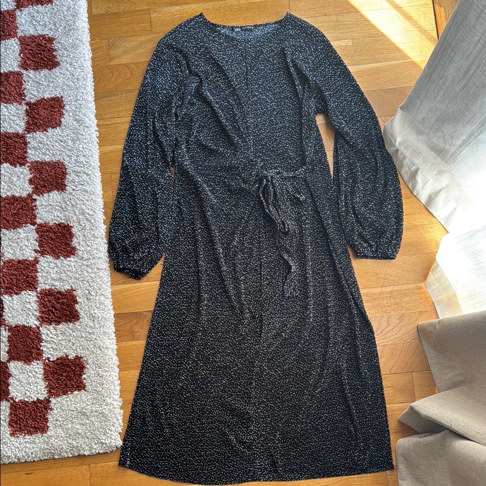 Zara Plisse Polka Dot Midi Dress